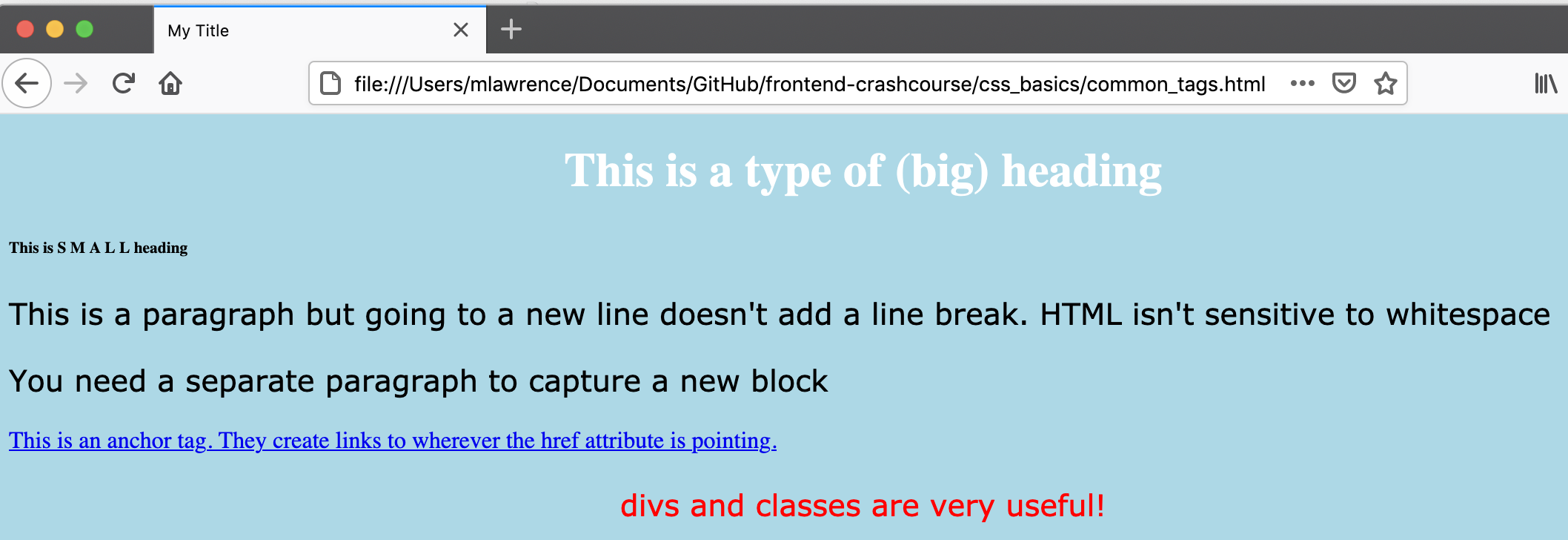 rendered example html